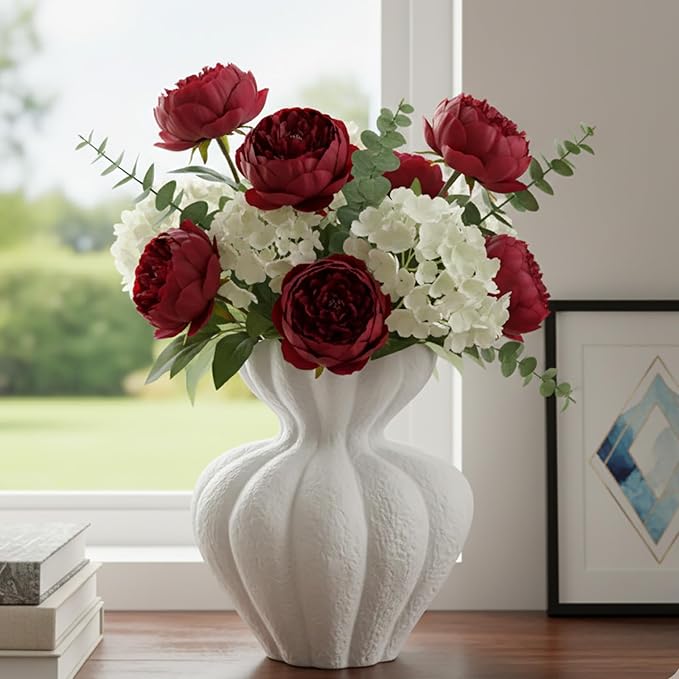 White Ceramic Vase, 8.2 Inch Modern Boho White Flower Vase for Home Decor, Unique Vase for Farmhouse Living Room Cabinet Table Centerpieces Wedding Decorations