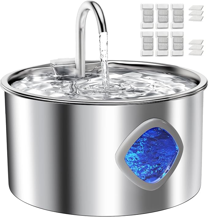 Cat Water Fountain Stainless Steel: 108oz/3.2L Cat Fountain for Drinking - Pet Water Fountains for Cats Indoor - Dog Water Bowl Dispenser - Pets Feeding & Watering Supplies - Automatic Water Dispenser