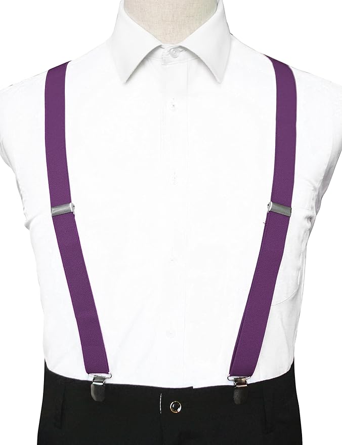 JEMYGINS Solid Color Mens Suspender with 3 Strong Clips Adjustable Braces