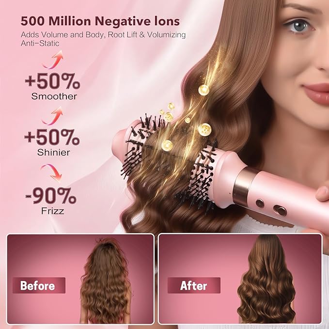 StyleVibe 6-in-1 Air Styler, Hair Dryer & Blow Dryer Brush with Travel Case - Auto Wrap Curls (L/R), Fast Drying, Thermal Round Brush for Smooth Blowouts & Frizz-Free Volume, No Heat Damage