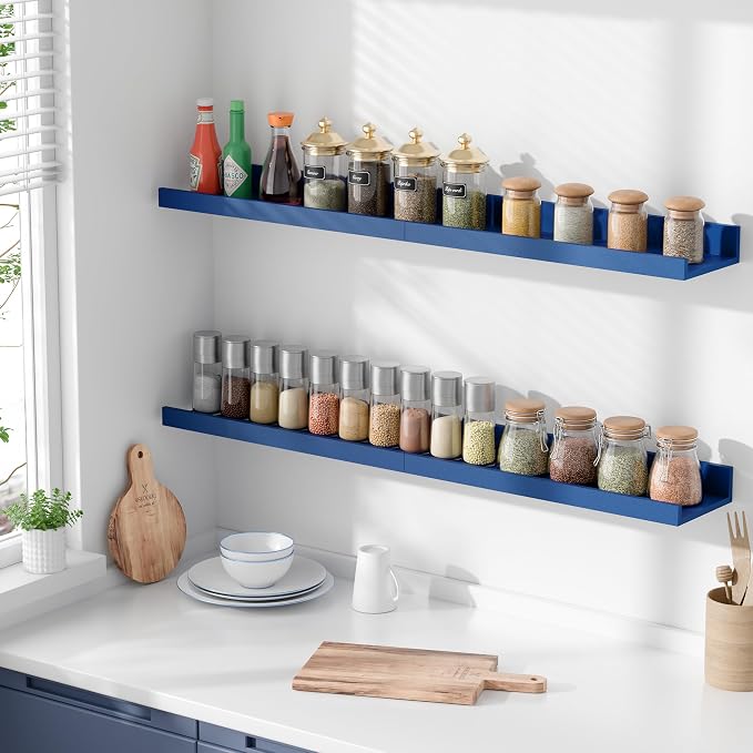 upsimples Floating Shelves for Wall Decor Storage, Navy Blue, 6Pcs, 15.7'' | Wall Mounted Wood Shelves for Living Room, Bedroom, Bathroom, Kitchen, Office, Laundry Room Display and Organize