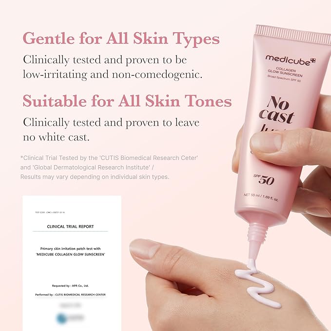 medicube No Cast Just Glow Collagen Sunscreen | SPF 50 Broad Spectrum Face Sunscreen | Lightweight, Non-Sticky, Hydrating Formula | Peptide, Cica for Soothing & Glow | Stocking Stuffers for Women