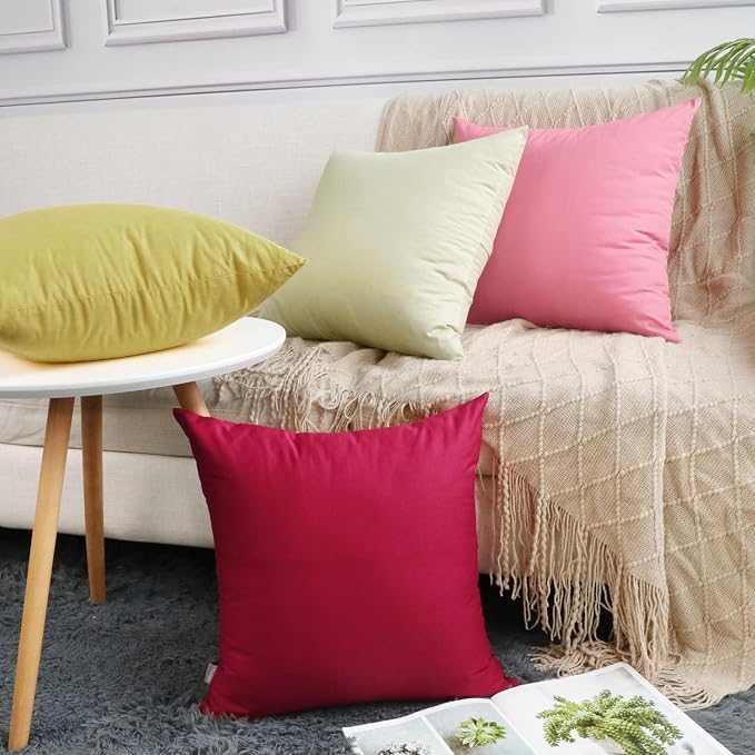 Thmyo 4-Pack 100% Cotton Comfortable Solid Decorative Throw Pillow Case, Square Cushion Cover Pillowcase Sublimation Blank Pillow Covers DIY Throw Pillowcase(18x18 inch/ 45x45cm,Light Yellow 2)