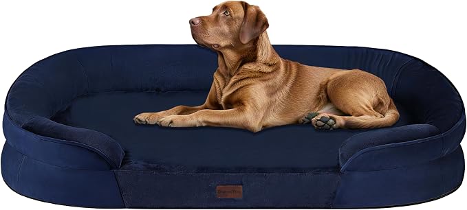 Dwanton Orthopedic Waterproof X-Large Dog Bed Sofa, Gel Memory Foam, 45" | Egg-Crate Foam Dog Sofa, Washable Pet Bed with Four Sided Bolster Cushion, Removable Cover & Non-Slip Bottom, Navy Blue
