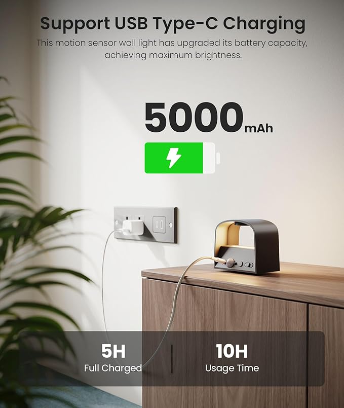 FULEN Motion Sensor Wall Light with Remote Control 3 Colors Wireless Wall Lamp LED Indoor Up and Down Wall Sconce 5000mAh Rechargeable Battery Powered Wall Lamps Brightness Adjustable, 2 Pack