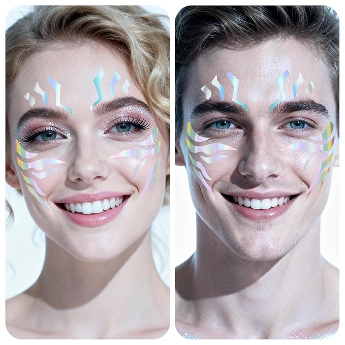 Temporary Tattoos For Men and Women - 12 Sheets Full Body Tattoos Stickers Waterproof Movie Cosplay Costume Accessories for Boys Girls Festival Party Rave Stage Makeup Decoration（Laser）