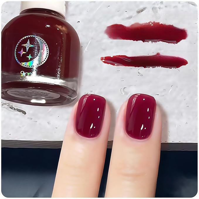 NovaCharm Jelly Red Nail Color, Water Based Quick Dry Polish for Women & Girls, Non Toxic Glossy Cherry Nail Color, Highly Pigmented Wine Red Shade for Beginners, 9 ML