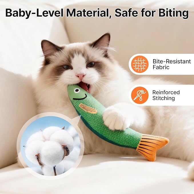 Potaroma Cat Toys Saury Fish, 3 Pack, Catnip Crinkle Sound, Soft and Durable, Interactive Kitten Kicker for Indoor Kitty Exercise 9.4 Inches for All Breeds