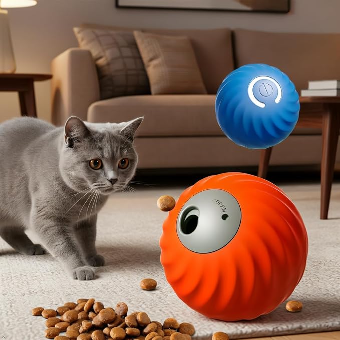Interactive Pet Food Dispensing Ball, Electronic Treat Puzzle Toy for Cats and Small Dogs, 2.83 Inch Diameter, USB Type-C Charging (Blue)