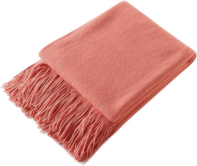 Homiest Orange Knitted Throw Blanket with Fringe, 50x60 Inch | Pure Acrylic, Lightweight & Breathable, All-Season Use, Machine Washable, Wrinkle & Fade Resistant, for Couch Sofa And Bed