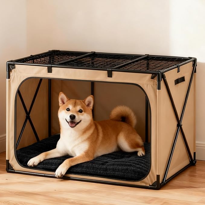 FURTIME Washable Dog Bed Medium Size Dogs, Deluxe Dog Crate Beds | Comfy Fluffy Kennel Pad Anti-Slip Pet Sleeping Mat, Machine Washable Dogs Pillow, 29"x21"x3", Black