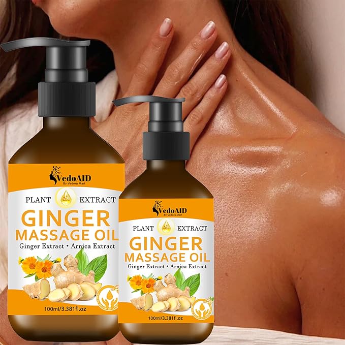 Ginger Massage Oil for Lymphatic Drainage, Sore Muscle Relief, and Massage Therapy, Ginger Oil with Arnica Extract & Vitamin E for Relax, Warm, and Soothing Body Massage, Perfect SPA Massage Oil (3pc)