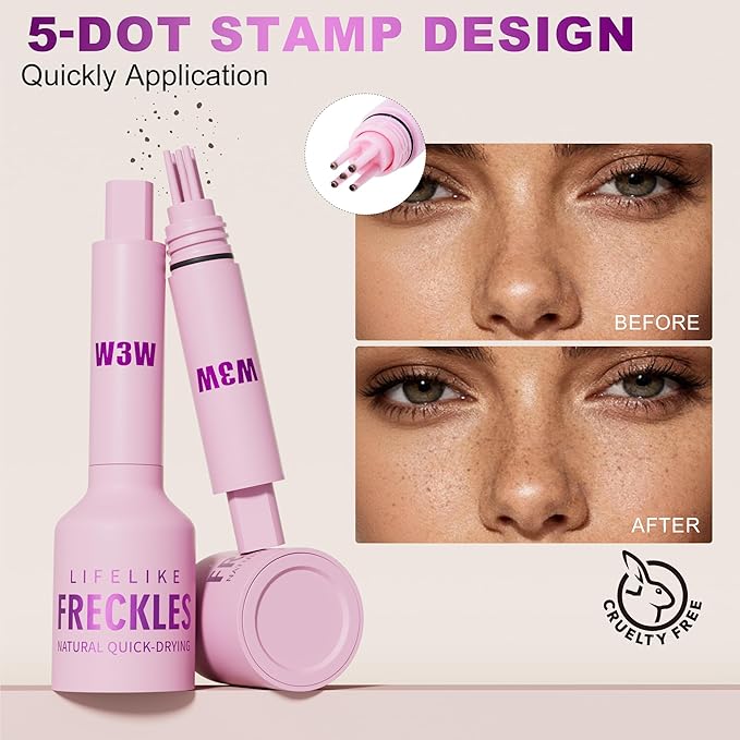 Freckles Stamp Pen – Waterproof Freckle Stamp, Long-Lasting 5-Point Faux Freckle Marker for Natural Sun-Kissed Makeup (#03 Shallower)
