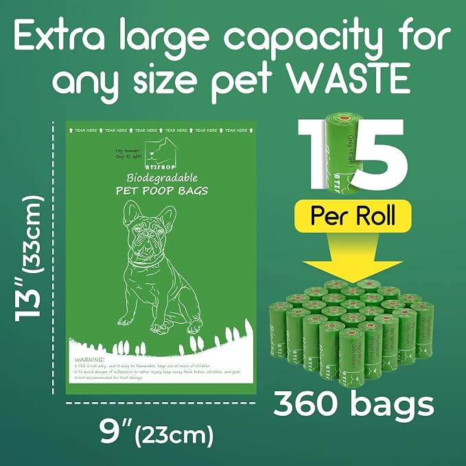 ATIFBOP Biodegradable Dog Poop Bags 360 Counts 24 Rolls, Leak Proof and Extra Thick Doggy Poop Bags (Unscented)