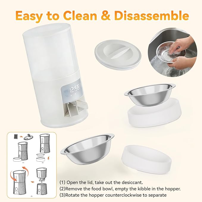 NEWBULIG Automatic Cat Feeder for 2 Cats, 6L Timed Pet Feeders, White | Dual Bowls, 25.3 Cups, 10s Voice Recorder, Dog Food Dispenser for Dry Food, 6 Meals/Day, 50 Portions/Meal, Dual Power Supply