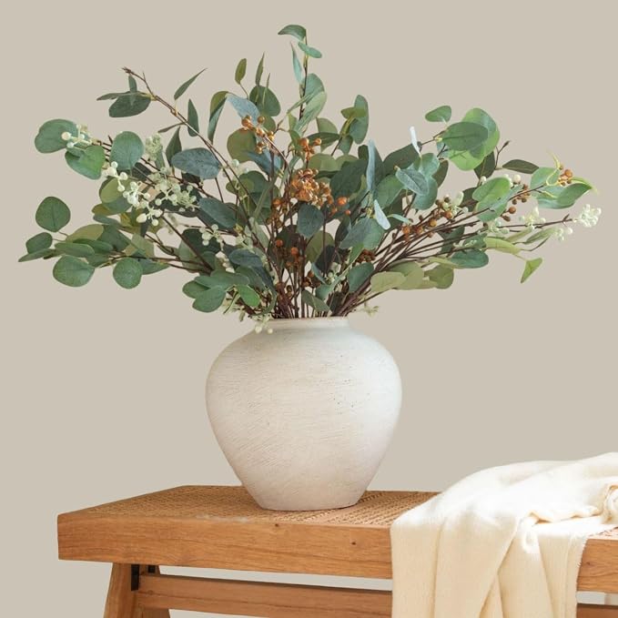 SilkSerenade Large Round Vase for Bedroom Kitchen Living Room Table, Contemporary Farmhouse Decorative Flowers Iron Vases, Rustic Earthy Japandi Wabi Sabi Modern Centerpieces (Brushed Round Large)