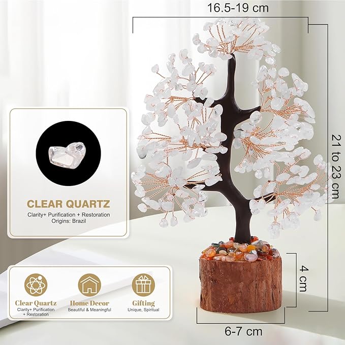 Clear Quartz Crystal Tree of Life for Home, Office, and Desk Decor，Handmade Bonsai for Clearity, Healing Crystals Money Tree，Perfect Concentration Gifts for Mom and Sister Friend