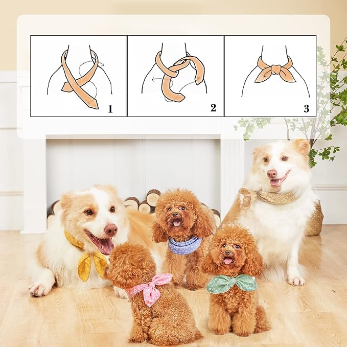 4PCS Spring Dog Bandanas Cat Birthday Cute Soft Cotton Puppy Scarfs Washable Daily Handkerchief Pink Green Blue Khaki Comfortable Gifts, Adjustable Accessories for Small Medium Large Girl Boy Pup Pet