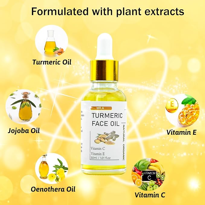 MR.A Turmeric Oil, Turmeric Face oil with Vitamin C for Face Body, Ginger Moisturizer Great for Cleanses Skin, Moisturize & Soothing skin, Tumeric Face Oil for All Skin Type