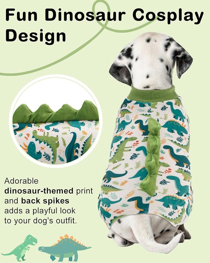 CuteBone Dinosaur Costume Dog Pajamas, Stretchy Spandex Crystal Velvet Sleepwear Coat for Small Dogs, Soft & Warm Pet Outfit Clothes for Cold Weather, Cozy Pullover Design COSP05M
