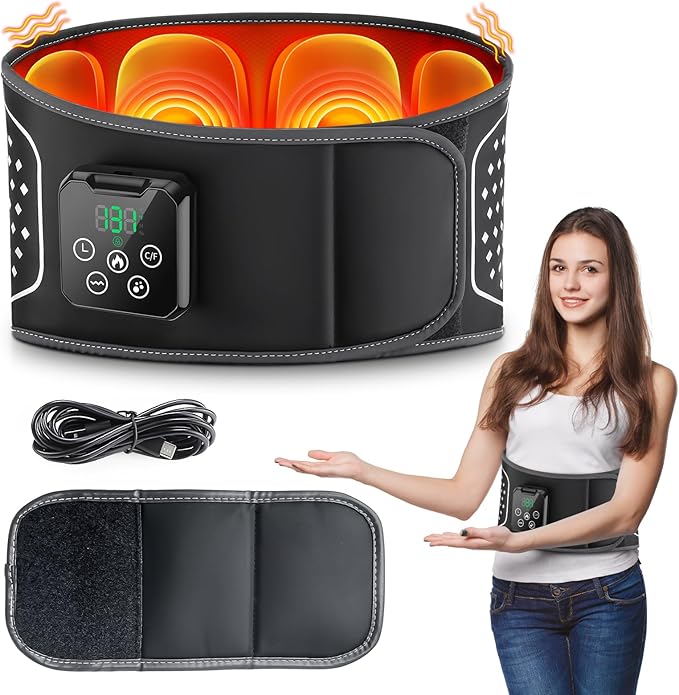 Electric Heating Pad with Massage,Cordless Heated Lower Back Massager,3 Vibration Modes and 4 Heat Levels,3 Airbag Modes,Portable Lumbar Belt Massager for Pain Relief Deep Tissue,Gift for Men&Women