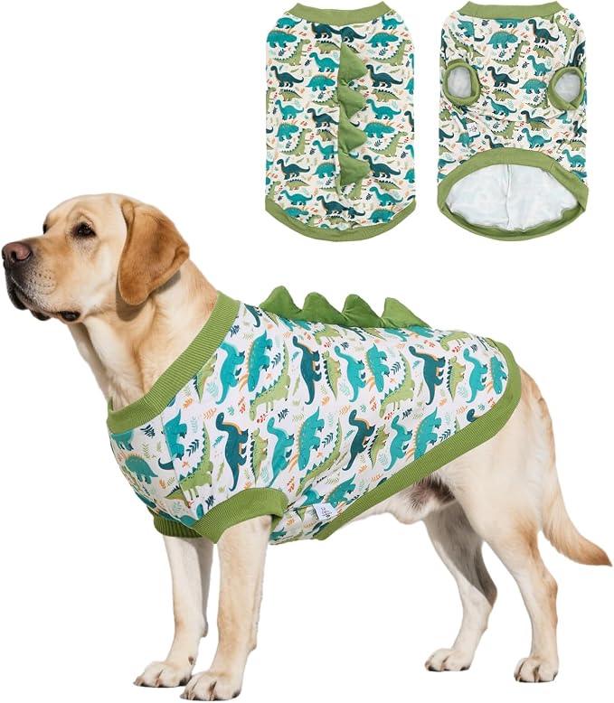 CuteBone Dinosaur Costume Dog Shirt, Stretchy Velvet T-Shirt Clothes for Large Dogs, Soft & Breathable Pet Tee Outfit Pitbull Apparel for Daily Wear, Cozy Pullover Design Big Dog Fashion COSBX03-4XL