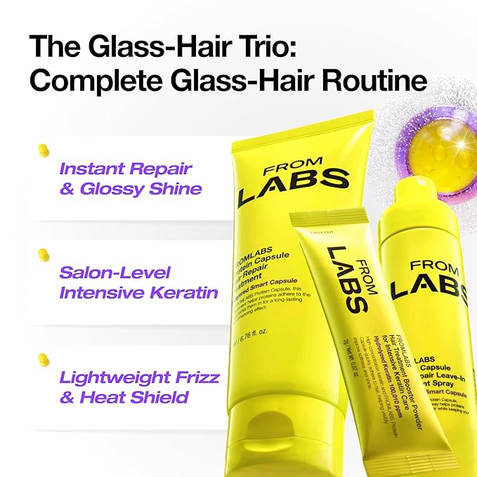FROMLABS Hair Repair Trio – Protein Capsule Hair Repair Treatment (6.76 fl oz) + Intensive Keratin Booster Powder (8 Pack) + Protein Capsule Leave‑In Treatment Spray (5.07 fl oz)