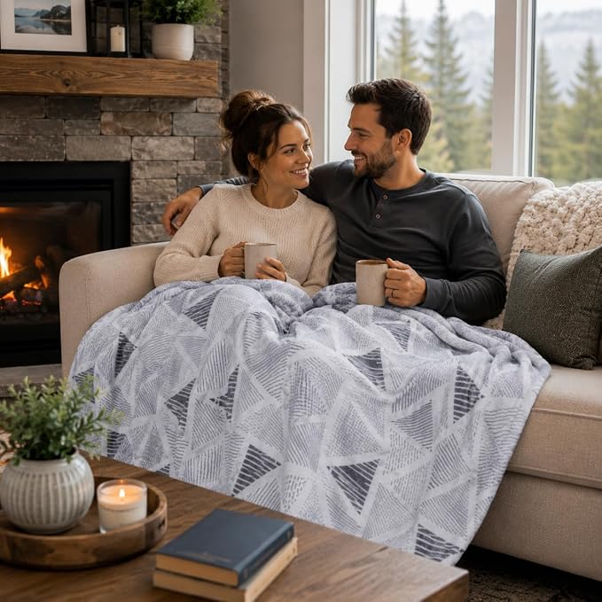 Throw Blanket: Velvety Soft, Durable Fleece Accent for Bed or Couch (Triangle Geo, 50 x 60 inches)