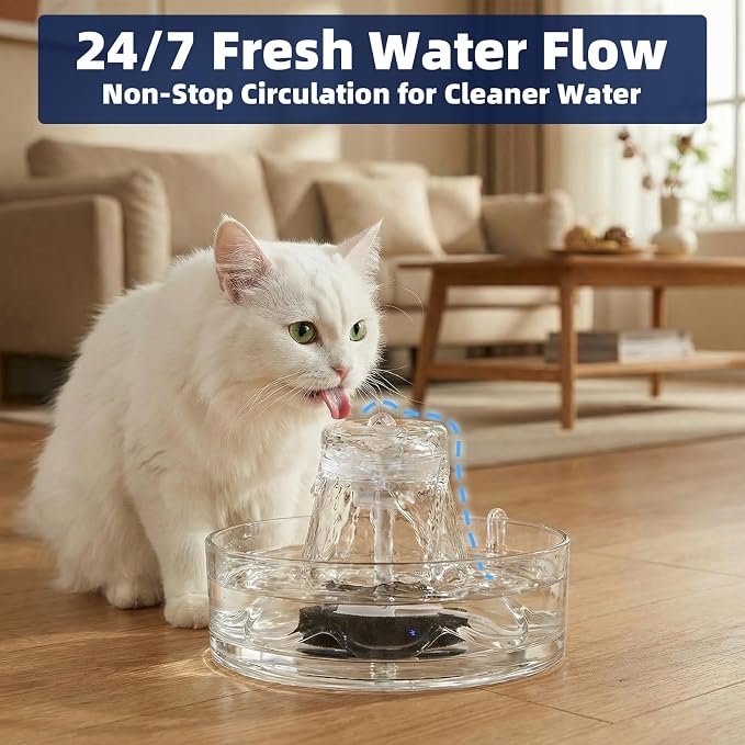 Glass Cat Water Fountain 88oz/2.6L, Cat & Dog Water Fountain for Drinking, Ultra-Quiet Glass Water Fountain for Cats Indoor, Pet Water Fountain for Multi-Cat Homes, Automatic Water Dispenser for Cats