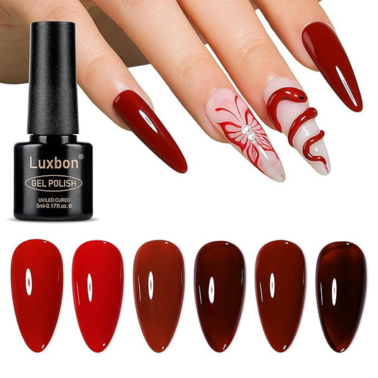 Luxbon 6 pcs Gel Nail Polish Set - Winter Color Set Long Lasting Gel Polish, uv led Soak Off Nail Art Designs Manicure Kit 029