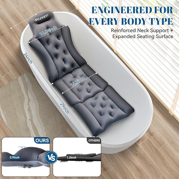 Full Body Bath Pillow for Bathtub, Thick & Luxury Bathtub Cushion with 192 Suction Cups, Bathtub Pillows for Head & Neck, Back Support, Ideal Bath Accessories for Women' Gifts Spa, Soaking, Tub