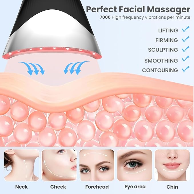7-in-1 LED Neck Beauty Device, Facial Sculpting Tool of Face Lifting Device with Adjustable Vibration and Thermals for Wrinkles Neck and Face Massager for Home Use