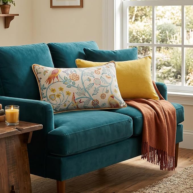 patdrea French Vintage Linen Throw Pillow Cover,12"x20"-Magnolia A | Decorative Pillow Case with Zipper,Yellow Floral Pattern,Cushion Coverfor Couch Living Room Bedroom Sofa