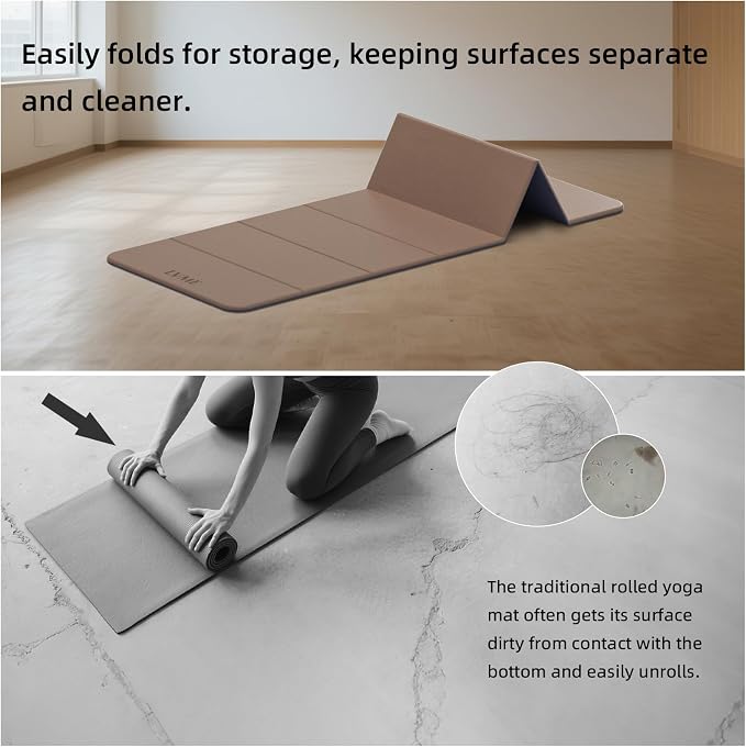 Foldable Yoga Mat 0.32 inches Thick(8mm), SGS Certified POE Material | Non Slip, 71 x 24 inches, Foldable for Travel, Pilates, Camping, Environmental Sports Mat, Odorless