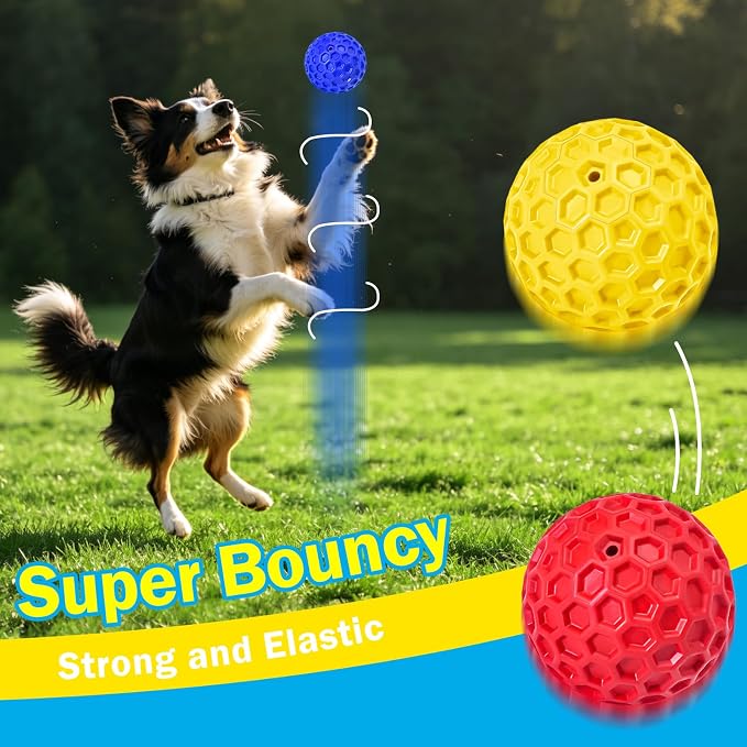 3 Pack Indestructible Squeaky Dog Balls for Aggressive Chewers, Interactive Dog Toys for Teething, Relieving Anxiety. Chew Toy for Large, Medium Breeds, Outdoor Rubber Balls.