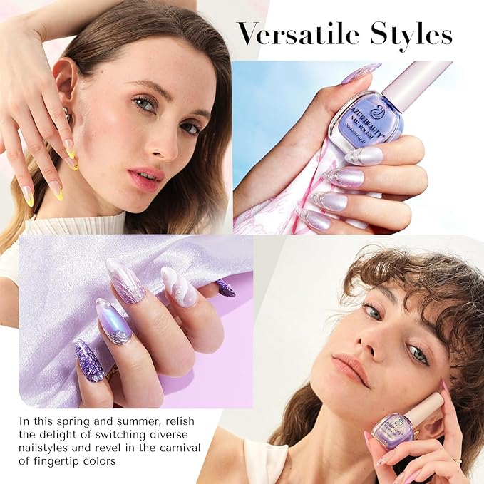 AZUREBEAUTY Nail Polish Set Fast Drying Glitter Pink Purple Spring Summer 4 Colors Lilac Nail Polish Natural Nail Lacquer Fingernail Kit with Top Coat DIY Salon Home