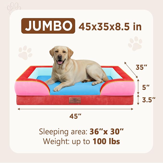 Comfort Expression Orthopedic Dog Bed for Extra Large Dogs with Bolster | Waterproof Dog Couch Bed with Washable Cover & Non-Slip Bottom, Supportive Egg Crate Foam XL Pet Bed, 45x35 Inch