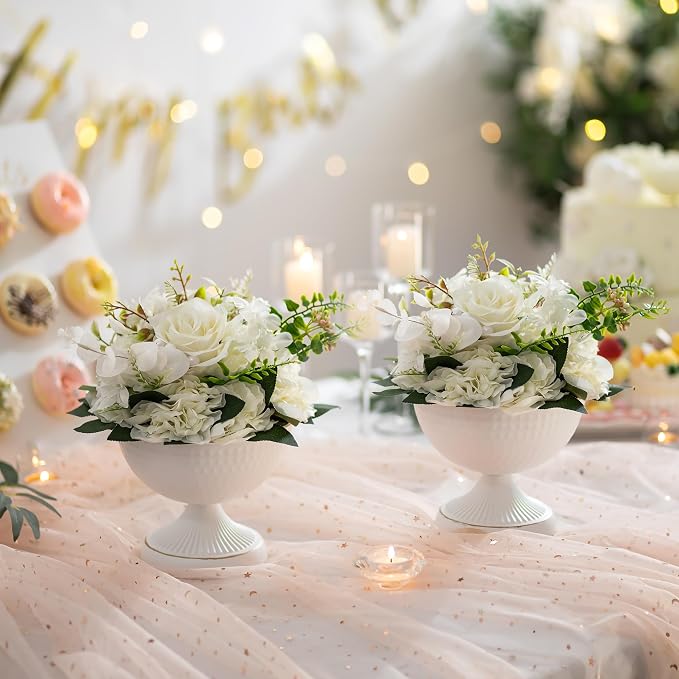 Sziqiqi White Urn Vase for Wedding, Compote Vase for Table, 5.9in, 10Pcs | Tall Floral Holder for Centerpiece Pedestal Bowl Pot, Flower Arrangements for Wedding, Party, Birthday, Event, Reception