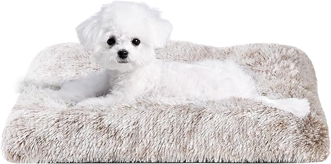 EHEYCIGA Fluffy Dog Crate Bed for Small Dogs, Plush Crate Pad, Brown | Calming Anti Anxiety Small Dog Bed, Washable Soft Warm Faux Fur Crate Mat with Non-Slip Bottom