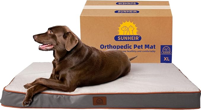 Sunheir Extra Large Orthopedic Dog Bed, XL Waterproof Dog Crate Bed 41" | Removable Machine Washable Cover, Egg Crate Foam Support, Anti-Slip Bottom, Soft Pet Bed Mat for Crate, Light Grey