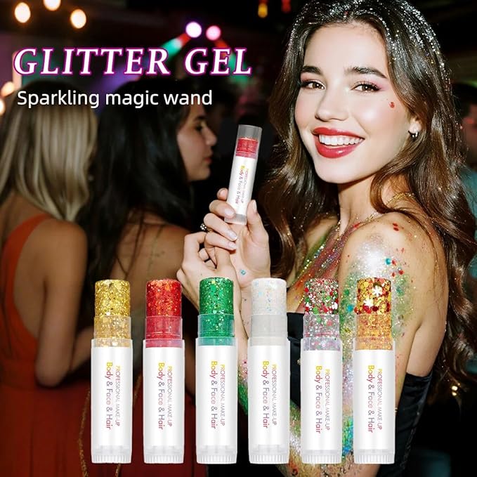 Body Glitter, Sequins Hair Glitter Face Paints, Holographic Neon Outfit Singer Concert Music Rave Festival Accessories Body Glitter Gel（Green）