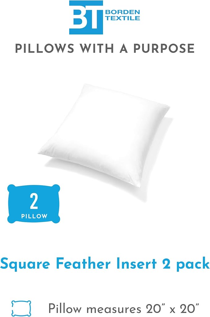 Pillow Inserts - Pack of 2-20" x 20" Square Decorative Throw or Sham for Couch - Bed - Sofa