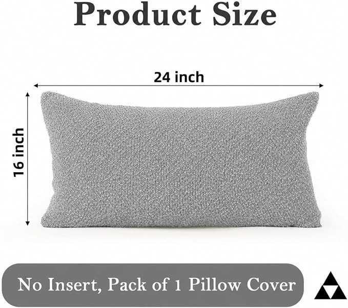 JoraLion 16x24 inch Boucle Lumbar Pillow Cover, Light Gray Woven Texture Neutral Long Pillow Cover Breathable Cushion Case for Couch Sofa Bed Living Room Home Decor (Cover Only)