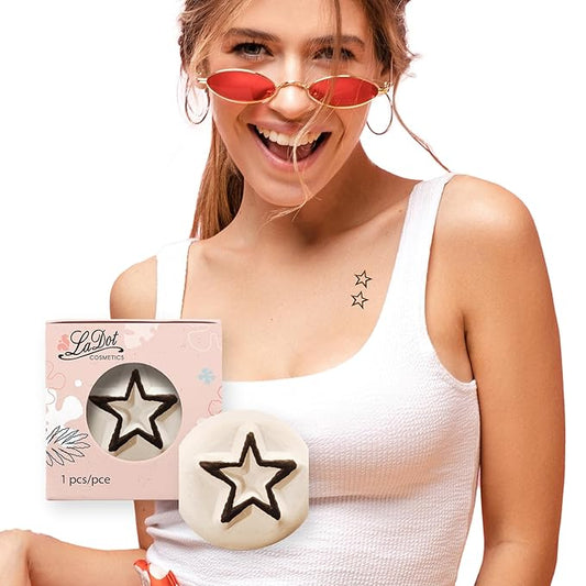 LaDot Temporary Tattoo Stamp– Easy-to-Use Reusable Ceramic Skin Stamp for Creating Custom Temporary Tattoos – Fun Body Art Tool for Parties, Events, and Festivals (Star, Small)