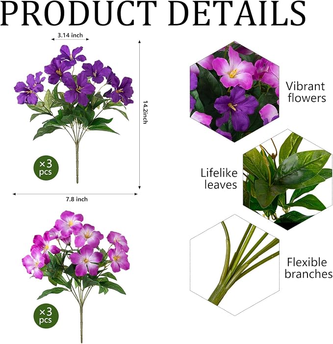 Fake Artificial Flowers for Outdoors 6 PCS Azalea Bouquet Silk Flowers for Outside UV Resistant Faux Flowers Plants for Outdoor Planters Realistic Spring Home Front Door Patio Garden Porch Decor