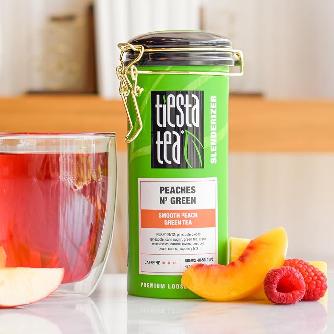Tiesta Tea - Peaches N’ Green, Loose Leaf, Smooth Peach Green Tea, Premium Blend, Medium Caffeinated, Make Hot or Iced & Brews Up to 50 Cups, 5 Ounce Refillable Tin