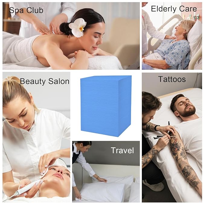 200 Piece Disposable Massage Table Sheets 31" x 71" - Non-Woven Fabric Bed Covers for Spa, Massage, Beauty & Tattoos - Breathable, Hygienic (Blue)