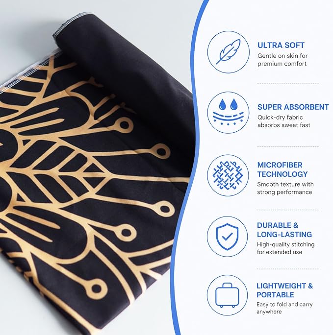 Yoga Mat Towel, Hot Yoga Non Slip with 4 Corner Pockets, 74 x 26 in | Soft Absorbent Microfiber With Four Corner Pockets, Fits Over Yoga Mats For Hot Yoga, Pilates, Gym, And Travel