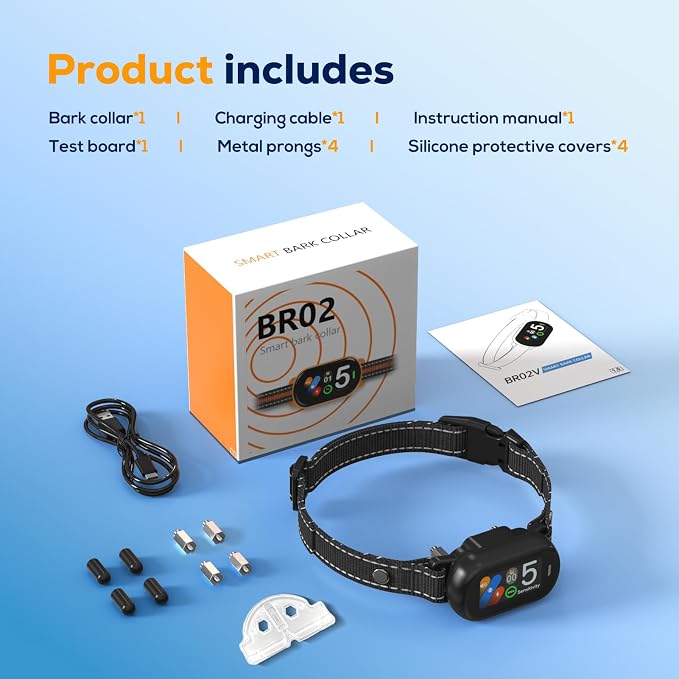 Dog Bark Collar for Large Medium Small Dogs, Smart Anti Bark Collar with Beep & Vibration, 5 Training Modes, 5 Adjustable Sensitivity, IP67 Waterproof, Rechargeable Barking Collar, 300mAh Battery