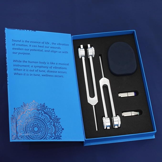 Ckakra Weighted Tuning Forks Set with Genuine Gemstone Boot, Complete Set for Effective Sound Therapy,Gem-Feet for Deeper Resonance & Enhanced Vibration,Odorless Silicone Activator,128C&192G
